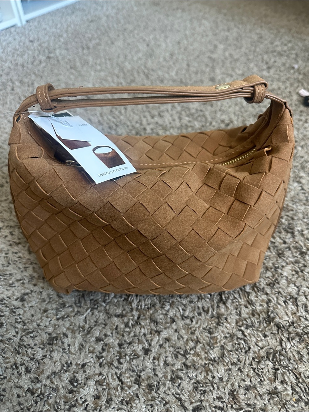 Woven Hobo Shoulder Bag in Cognac